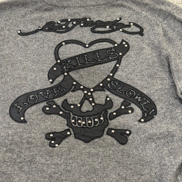 Ed Hardy Gray Sweater Sz M Love Kills Slowly Cashmere Wool Womens - Picture 3 of 6